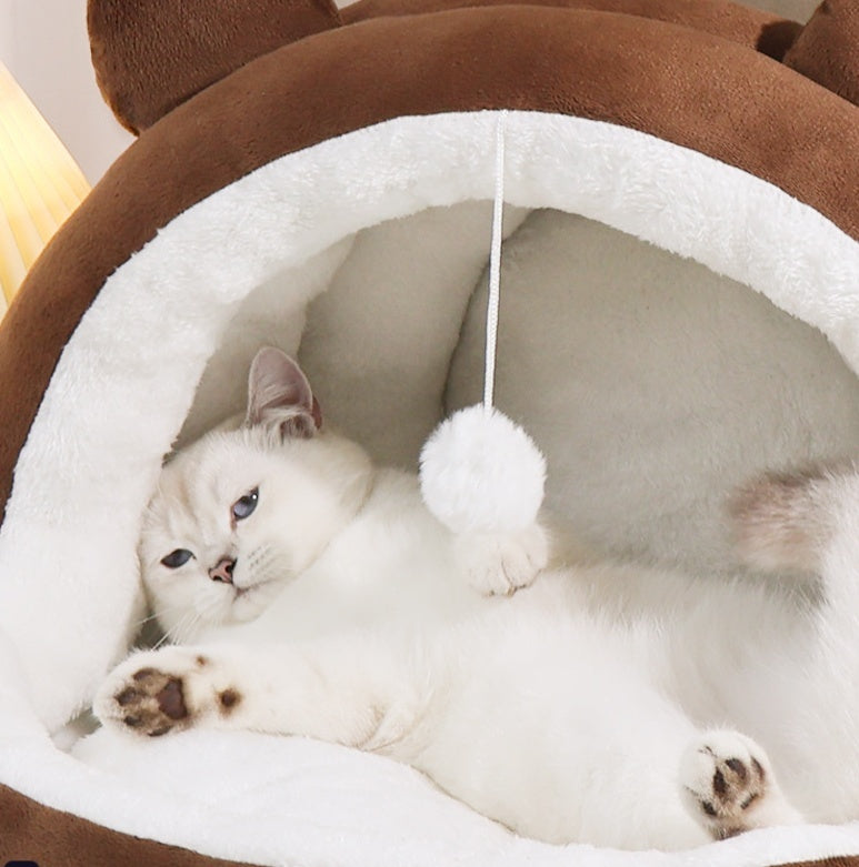 Cozy Cat Nest Bed – Four Seasons Warm, Enclosed Pet House with Soft Fleece Lining
