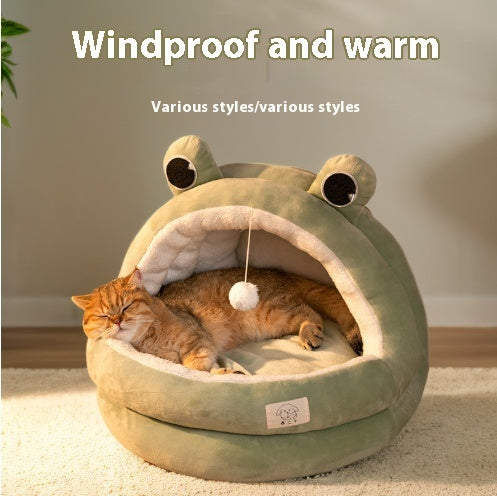 Cozy Cat Nest Bed – Four Seasons Warm, Enclosed Pet House with Soft Fleece Lining