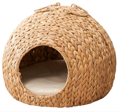 Weaving Rattan Cat Bed – Circular Pet Cave with Eco-Friendly Design