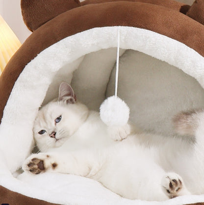 Cozy Cat Nest Bed – Four Seasons Warm, Enclosed Pet House with Soft Fleece Lining