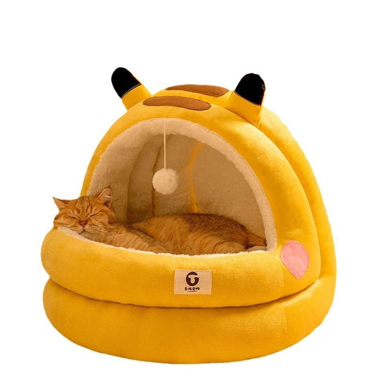 Cozy Cat Nest Bed – Four Seasons Warm, Enclosed Pet House with Soft Fleece Lining