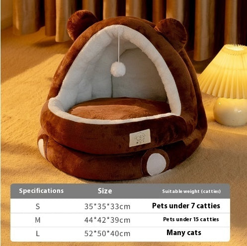 Cozy Cat Nest Bed – Four Seasons Warm, Enclosed Pet House with Soft Fleece Lining