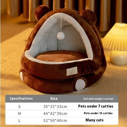 Cozy Cat Nest Bed – Four Seasons Warm, Enclosed Pet House with Soft Fleece Lining