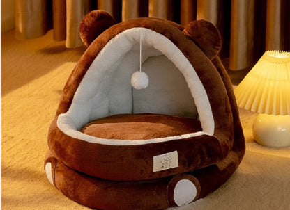Cozy Cat Nest Bed – Four Seasons Warm, Enclosed Pet House with Soft Fleece Lining