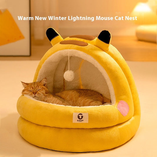 Cozy Cat Nest Bed – Four Seasons Warm, Enclosed Pet House with Soft Fleece Lining