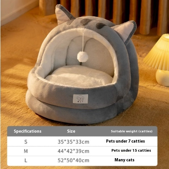 Cozy Cat Nest Bed – Four Seasons Warm, Enclosed Pet House with Soft Fleece Lining